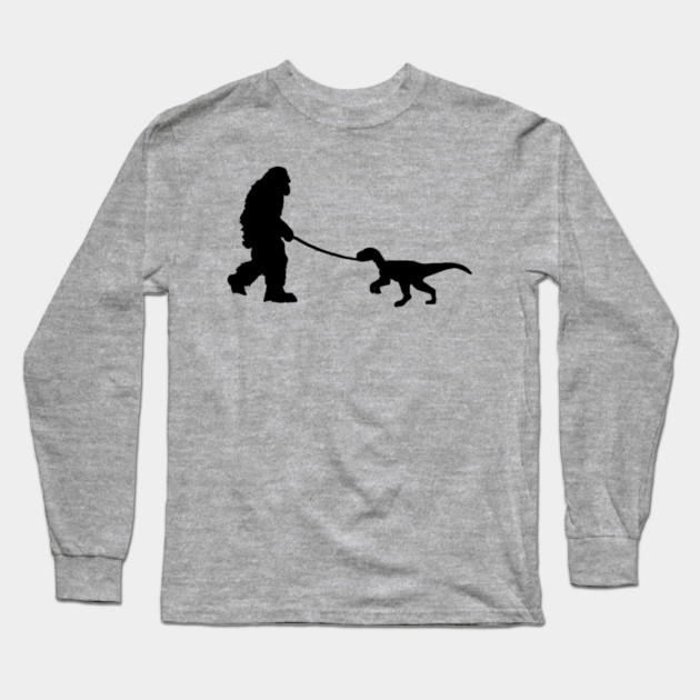 Bigfoot walking a pet dinosaur graphic – cryptid-meets-prehistoric Long Sleeve T-Shirt by DonWillisJrArt