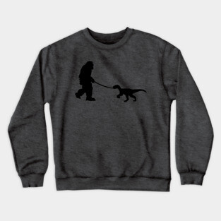 Bigfoot walking a pet dinosaur graphic – cryptid-meets-prehistoric Crewneck Sweatshirt