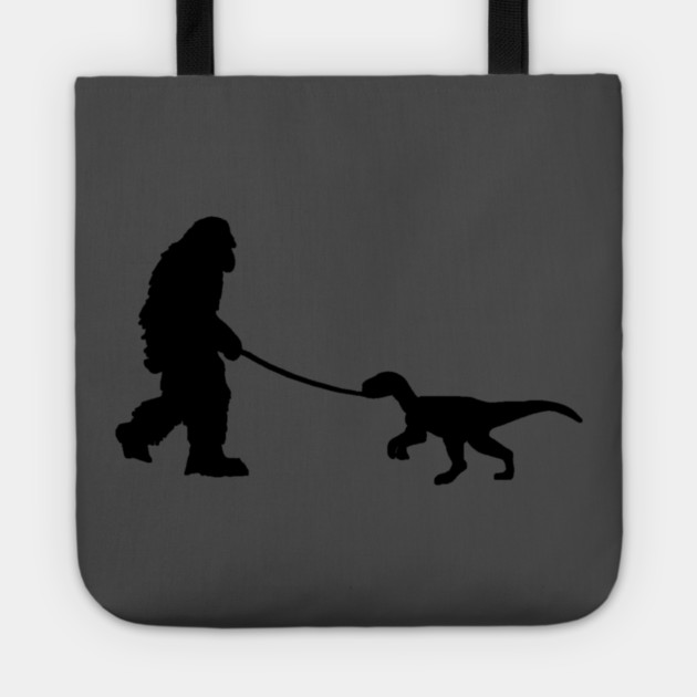 Bigfoot walking a pet dinosaur graphic – cryptid-meets-prehistoric Tote by DonWillisJrArt