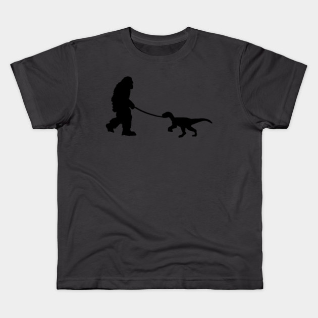 Bigfoot walking a pet dinosaur graphic – cryptid-meets-prehistoric Kids T-Shirt by DonWillisJrArt