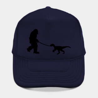 Bigfoot walking a pet dinosaur graphic – cryptid-meets-prehistoric Hat