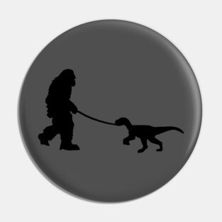 Bigfoot walking a pet dinosaur graphic – cryptid-meets-prehistoric Pin