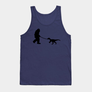 Bigfoot walking a pet dinosaur graphic – cryptid-meets-prehistoric Tank Top