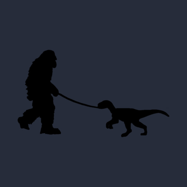 Bigfoot walking a pet dinosaur graphic – cryptid-meets-prehistoric by DonWillisJrArt