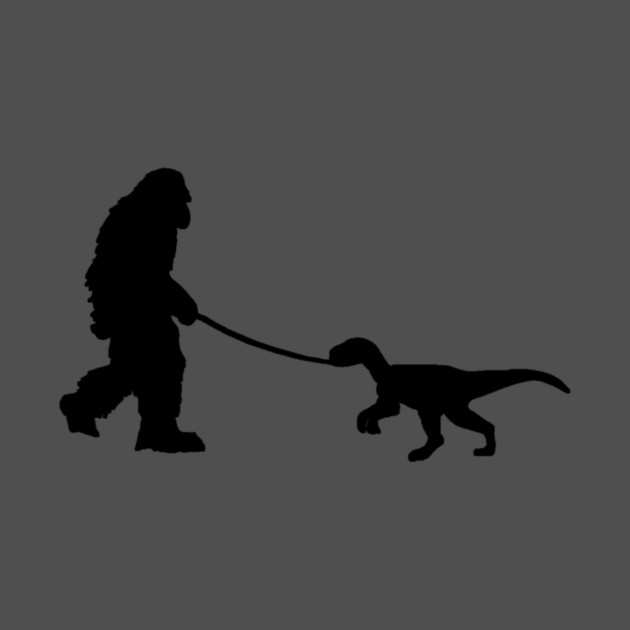 Bigfoot walking a pet dinosaur graphic – cryptid-meets-prehistoric by DonWillisJrArt