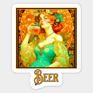 Art Nouveau Beer Lady Sticker