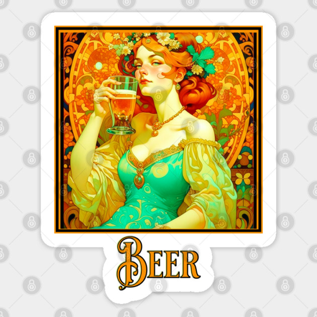 Art Nouveau Beer Lady Sticker by HolidayBug