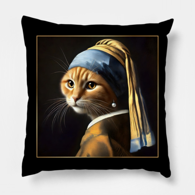 Cat with a Pearl Earring Pillow by Premachandra's Store