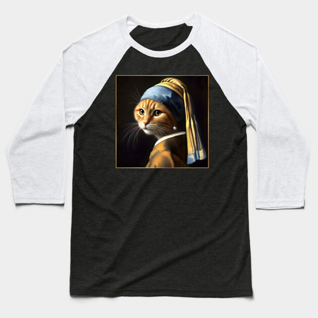 Cat with a Pearl Earring Baseball T-Shirt by Premachandra's Store