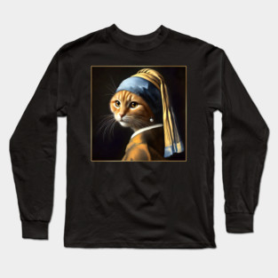 Cat with a Pearl Earring Long Sleeve T-Shirt
