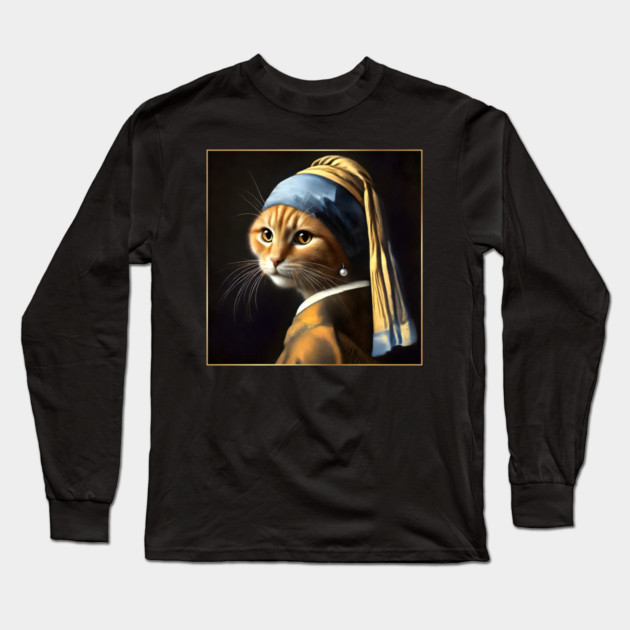 Cat with a Pearl Earring Long Sleeve T-Shirt by Premachandra's Store