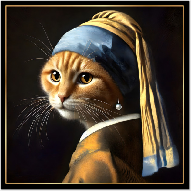 Cat with a Pearl Earring Wall Art by Premachandra's Store