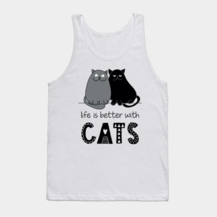 'Life is better with Cats' Cute Hand Drawn Style Tank Top