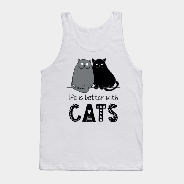 'Life is better with Cats' Cute Hand Drawn Style Tank Top by Butter Creative