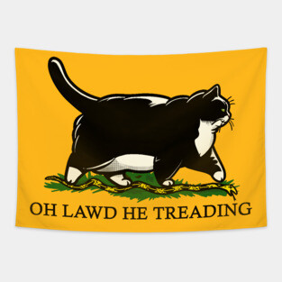 Oh Lawd He Treading Tuxedo Cat Tapestry