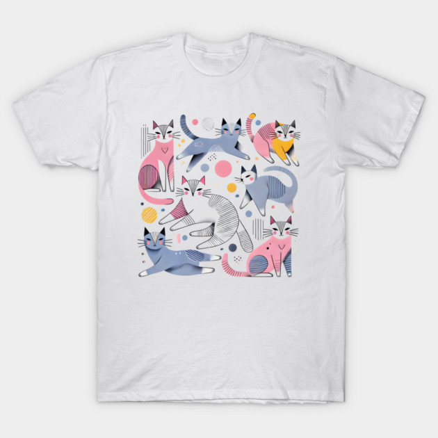 Abstract Geometric Cats T-Shirt by Premachandra's Store