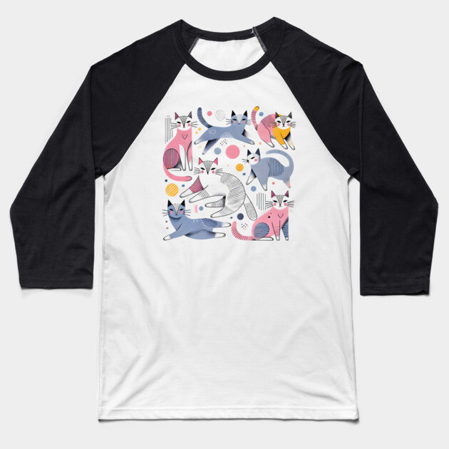 Abstract Geometric Cats Baseball T-Shirt by Premachandra's Store