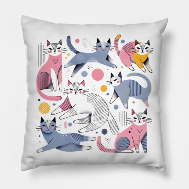 Abstract Geometric Cats Pillow by Premachandra's Store