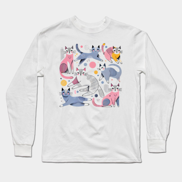 Abstract Geometric Cats Long Sleeve T-Shirt by Premachandra's Store