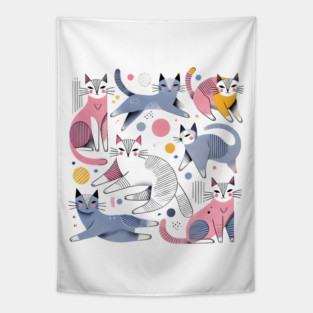 Abstract Geometric Cats Tapestry