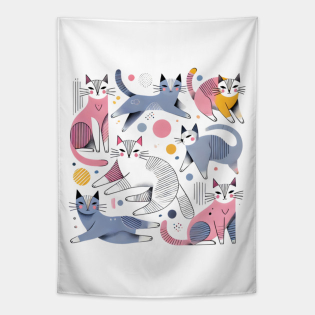 Abstract Geometric Cats Tapestry by Premachandra's Store