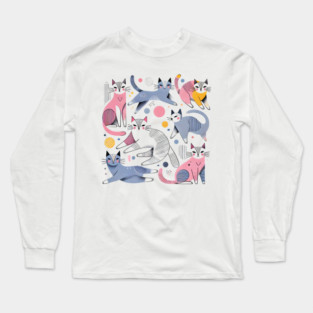 Abstract Geometric Cats Long Sleeve T-Shirt