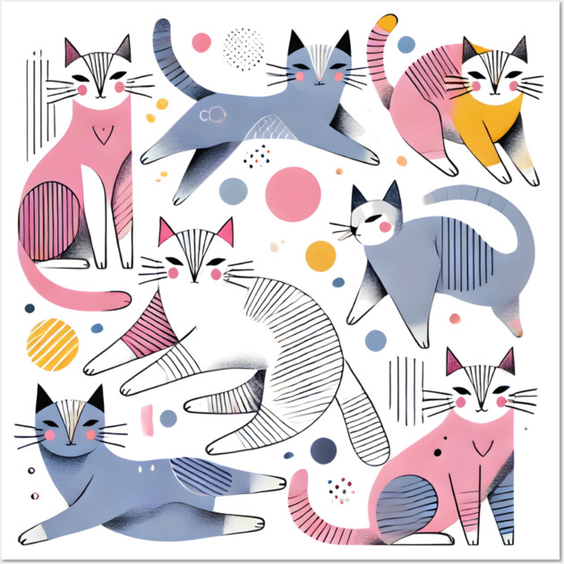 Abstract Geometric Cats Wall Art by Premachandra's Store