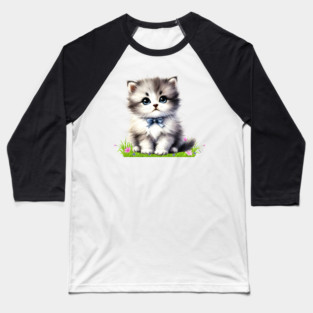 Adorable Fluffy Kitten Baseball T-Shirt