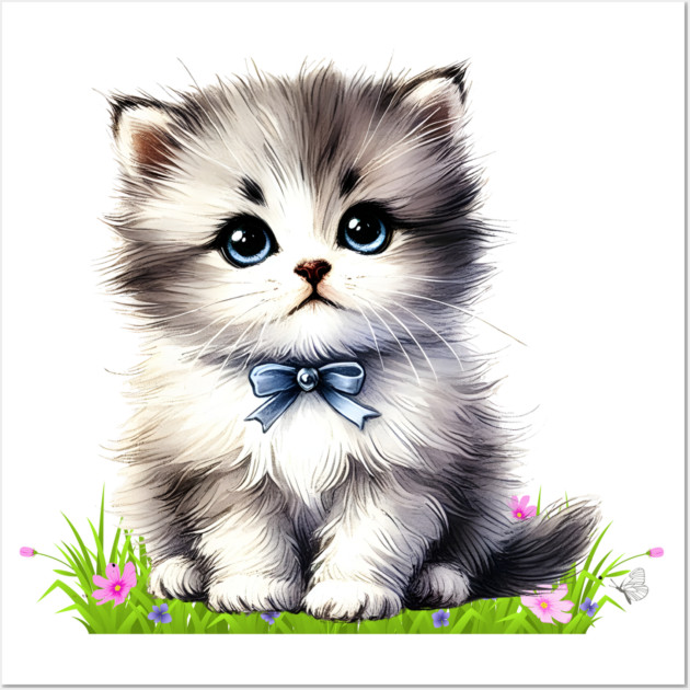 Adorable Fluffy Kitten Wall Art by Premachandra's Store