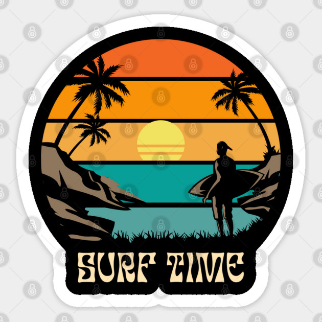 Vintage Retro Sunset Surf Time Sticker by Creatifly Graphic Tees