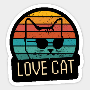 Vintage Retro Sunset Love Cat Magnet