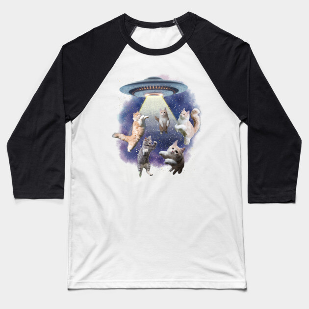 UFO Cat Abduction – Funny Floating Space Cats Baseball T-Shirt by Premachandra's Store