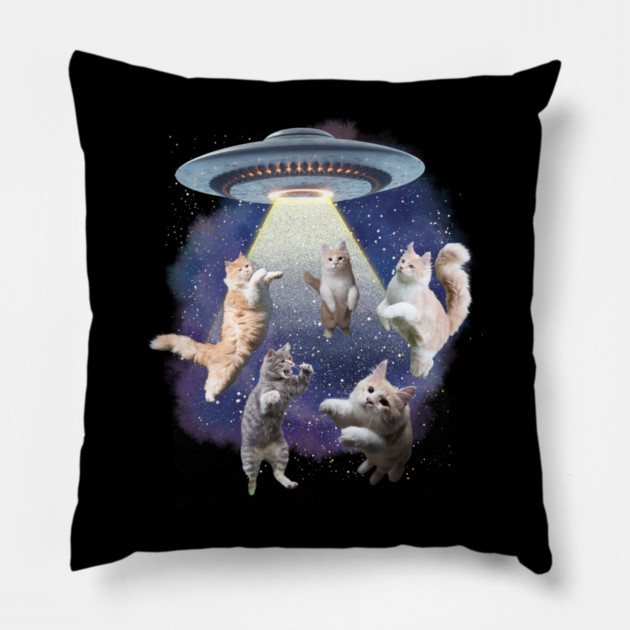 UFO Cat Abduction – Funny Floating Space Cats Pillow by Premachandra's Store