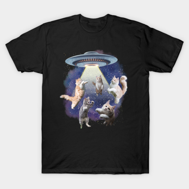 UFO Cat Abduction – Funny Floating Space Cats T-Shirt by Premachandra's Store