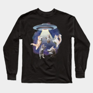 UFO Cat Abduction – Funny Floating Space Cats Long Sleeve T-Shirt