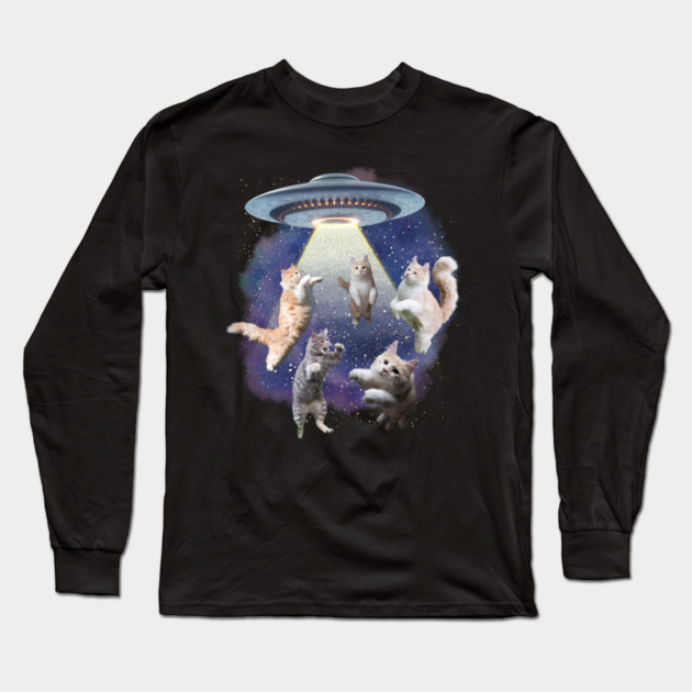 UFO Cat Abduction – Funny Floating Space Cats Long Sleeve T-Shirt by Premachandra's Store