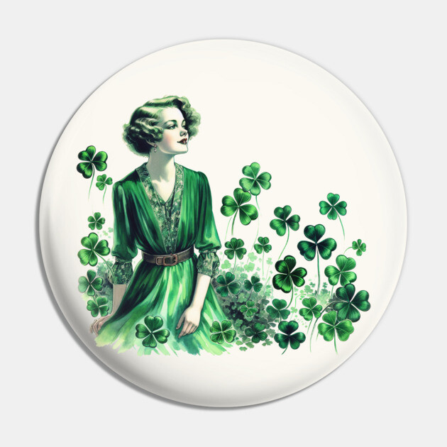 Vintage Shamrock St. Patrick's Day Woman Pin by HolidayBug
