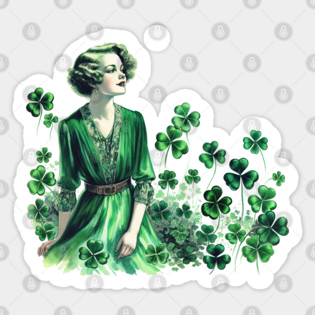 Vintage Shamrock St. Patrick's Day Woman Sticker by HolidayBug