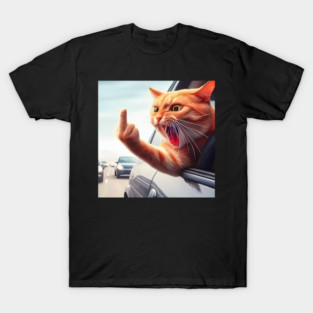 Funny Cat Middle Finger Hilarious Cat In The Car Cat Lover T-Shirt
