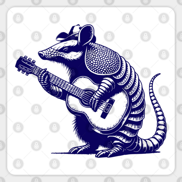 Vintage Cowboy Armadillo Playing Guitar, Meowdy Y'All Sticker by Luxinda