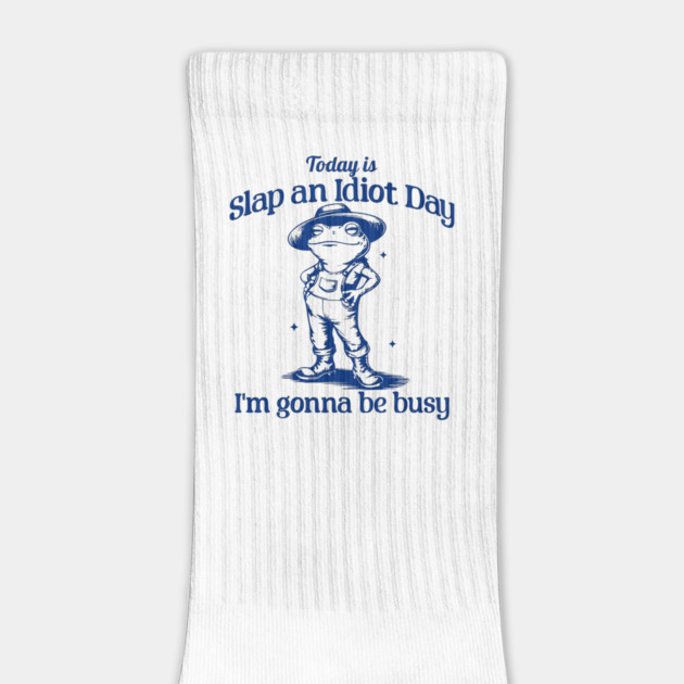 Today Is Slap An Idiot Day, funny retro frog design by Luxinda