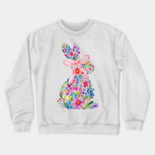 Bunny Easter Coquette, Easter Coquette Bow, Watercolor Floral Easter Bunny, Girly Easter Crewneck Sweatshirt