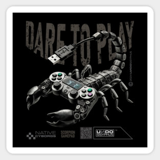 Dare to Play (Black) - Surreal Scorpion Gamepad Fantasy Art | UndoSisyphus™ Gaming Collection Sticker