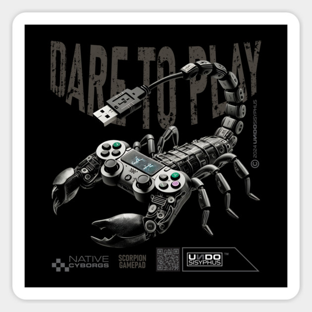 Dare to Play (Black) - Surreal Scorpion Gamepad Fantasy Art | UndoSisyphus™ Gaming Collection Magnet by UndoSisyphus