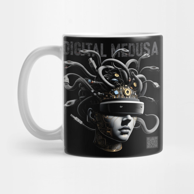 Digital Medusa (Black) - Surreal Mythological Cyberpunk Creature Art | UndoSisyphus™ Gaming Collection by UndoSisyphus