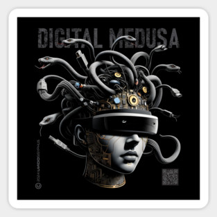 Digital Medusa (Black) - Surreal Mythological Cyberpunk Creature Art | UndoSisyphus™ Gaming Collection Sticker