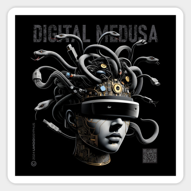 Digital Medusa (Black) - Surreal Mythological Cyberpunk Creature Art | UndoSisyphus™ Gaming Collection Magnet by UndoSisyphus