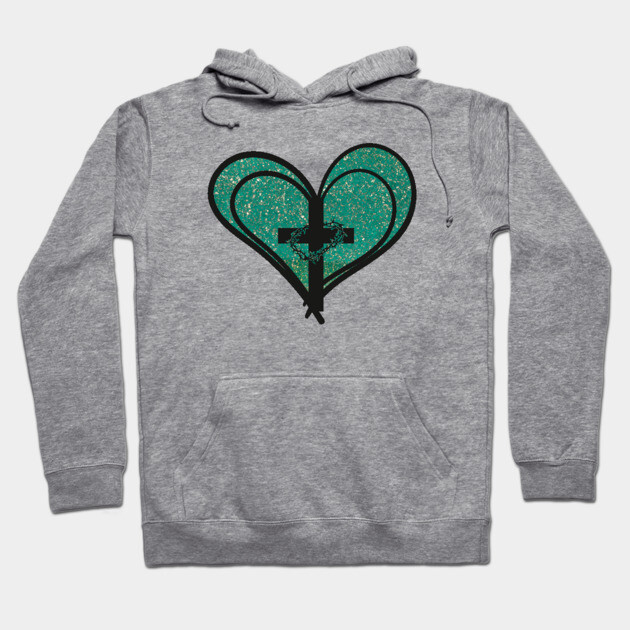 Christian Cross with Hearts and Crown of Thorns Hoodie by Rox
