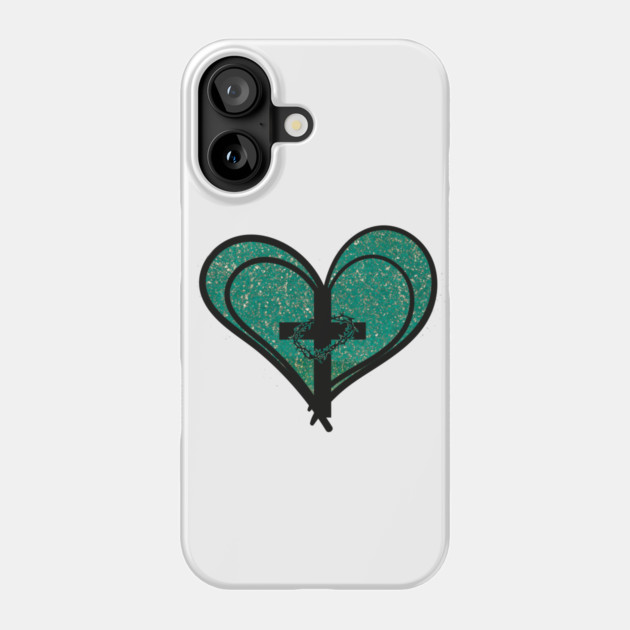 Christian Cross with Hearts and Crown of Thorns Phone Case by Rox