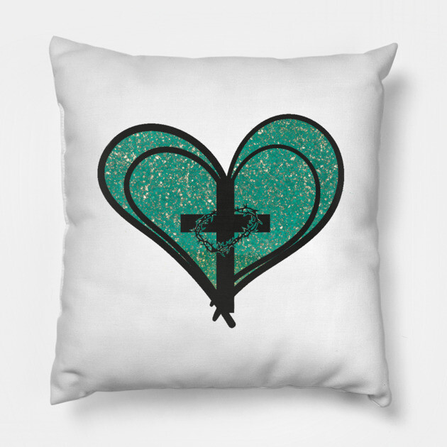 Christian Cross with Hearts and Crown of Thorns Pillow by Rox